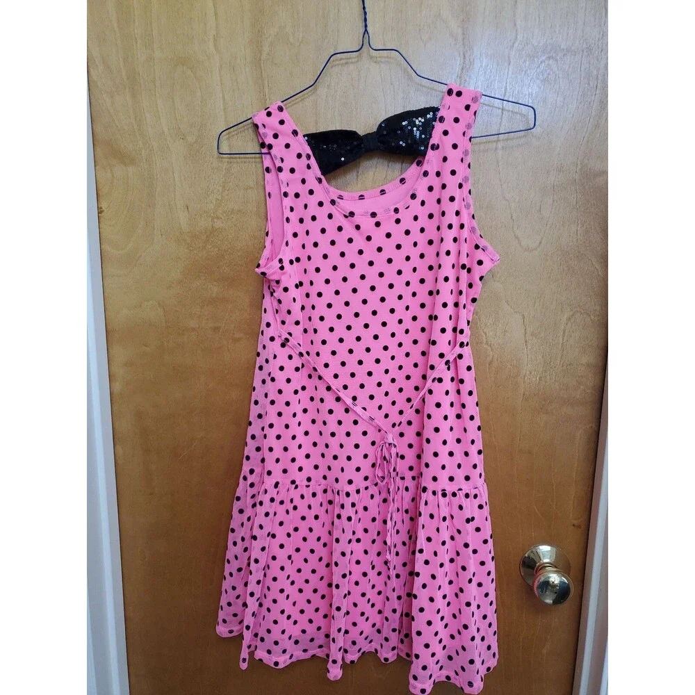 Girl's Justie size 12 1/2 pink black polka dot low waist dress sheer